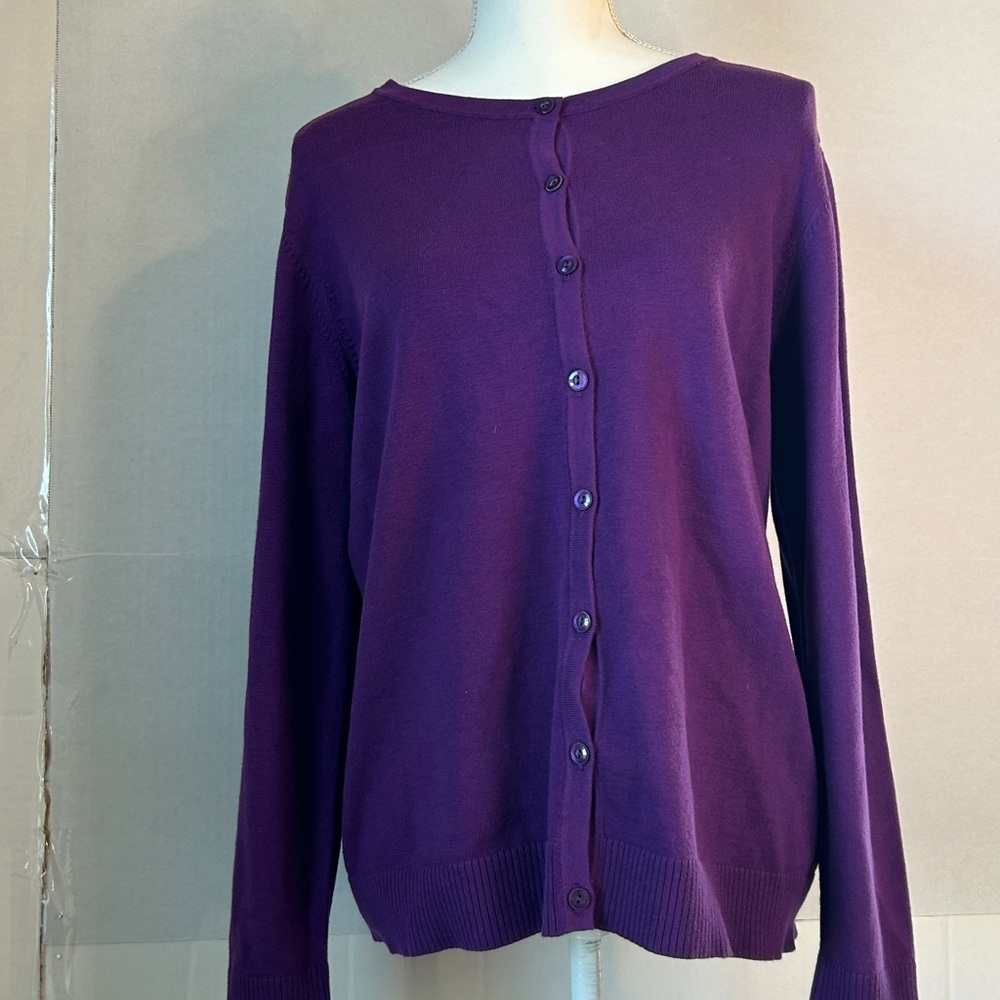 NWT Christopher & Banks Crew Neck Button Down Long Sleeve Purple Sweater. Sz S
